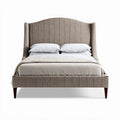 Letto matrimoniale in tessuto beige con testiera alta 210 x 160 x 120cm