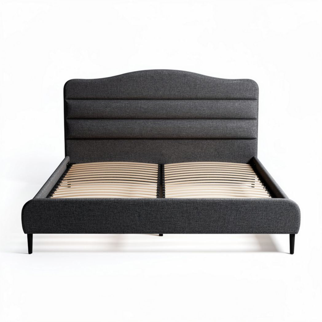 Letto matrimoniale in tessuto grigio con rete a doghe 190 x 160 x 100cm