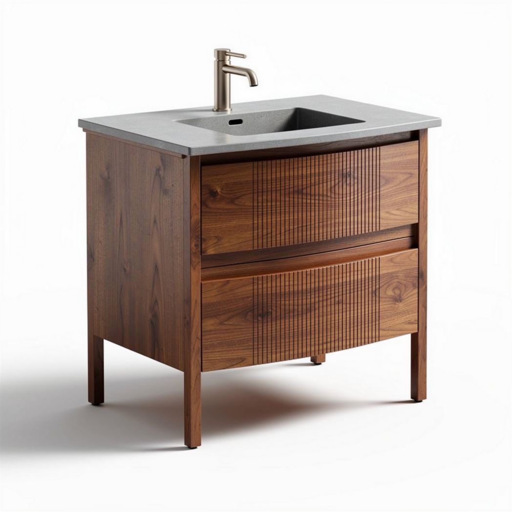 Mobile bagno in legno con top in cemento e lavabo integrato 80 x 45 x 85cm