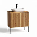 Mobile bagno in legno con lavabo bianco 80 x 50 x 85cm e struttura in metallo nero