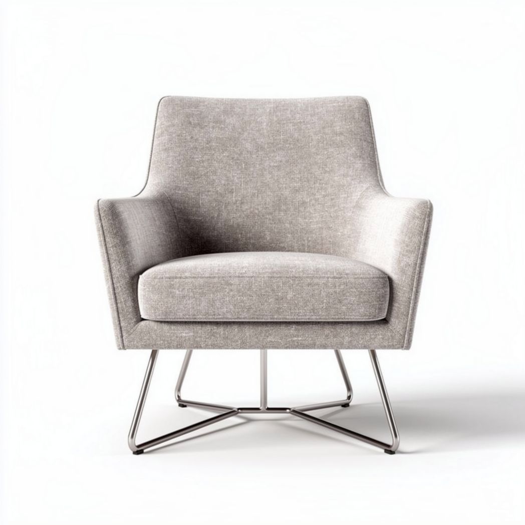 Poltrona in tessuto grigio chiaro con base in metallo dimensioni 80 x 80 x 85cm