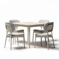 Tavolo quadrato 75 x 75 cm con quattro sedie in plastica beige e tessuto grigio