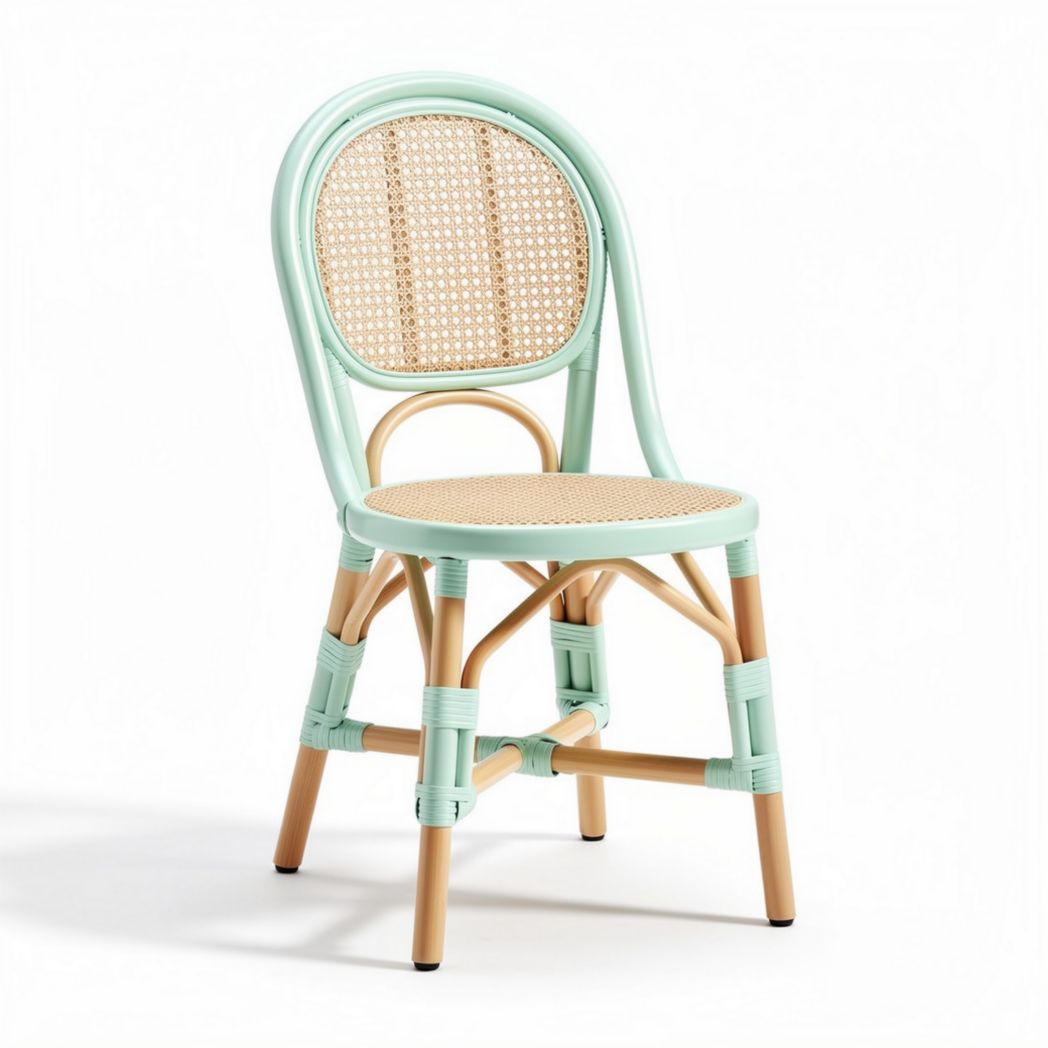 Sedia in rattan intrecciato verde acqua e legno dimensioni 85 x 40 x 45cm
