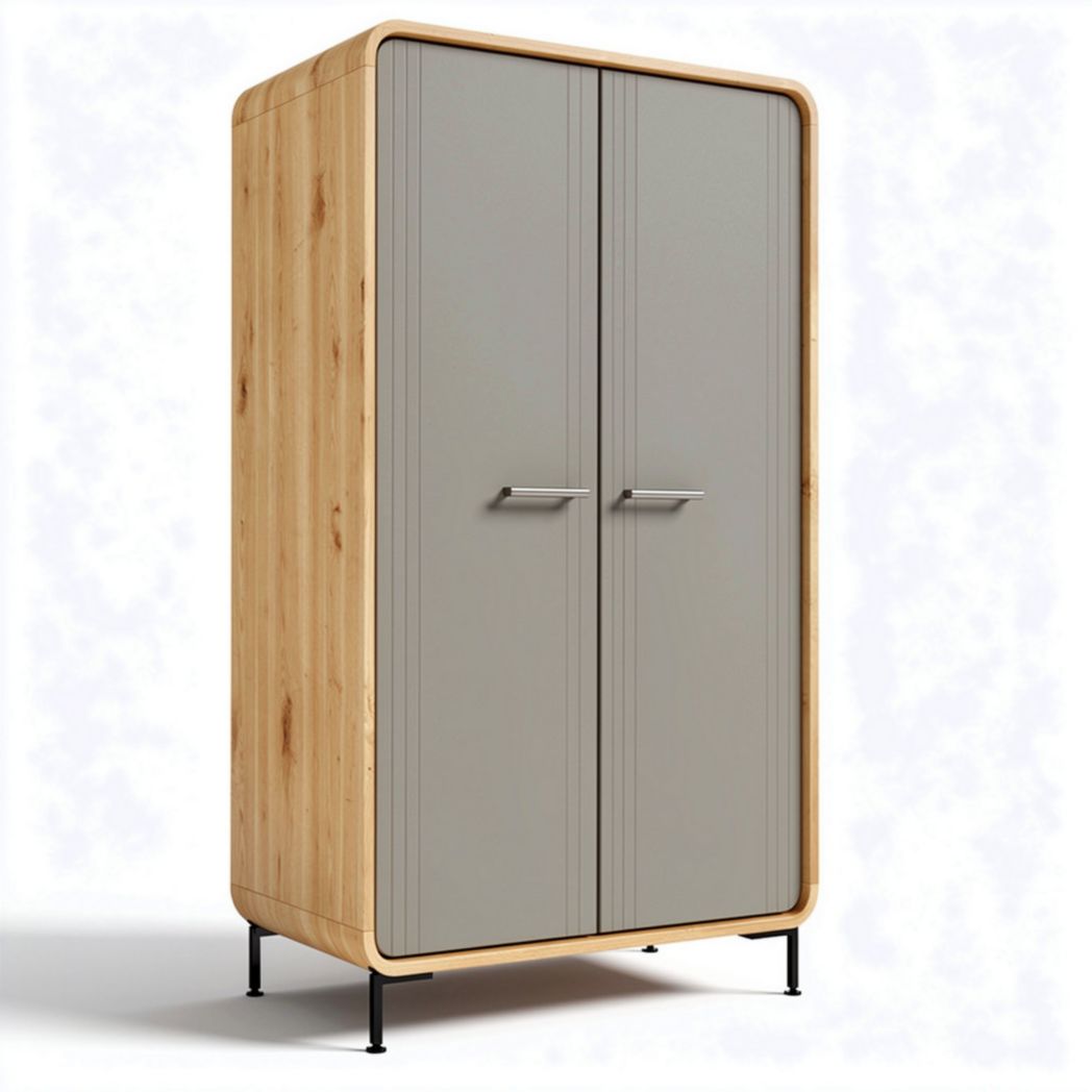Armadio in legno di bambù con ante grigie dimensioni 180 x 90 x 45cm