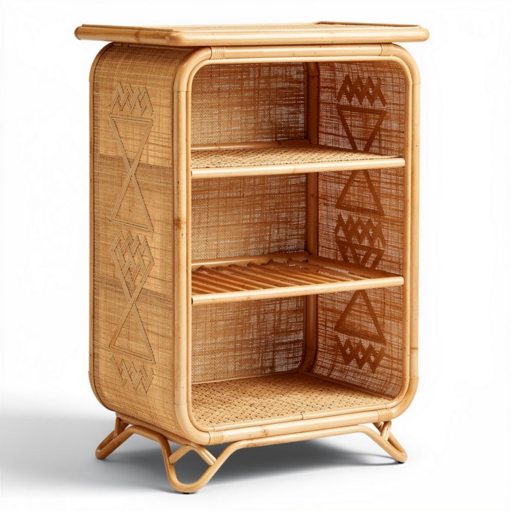 Mobiletto in rattan naturale con tre ripiani dimensioni 50 x 35 x 80cm