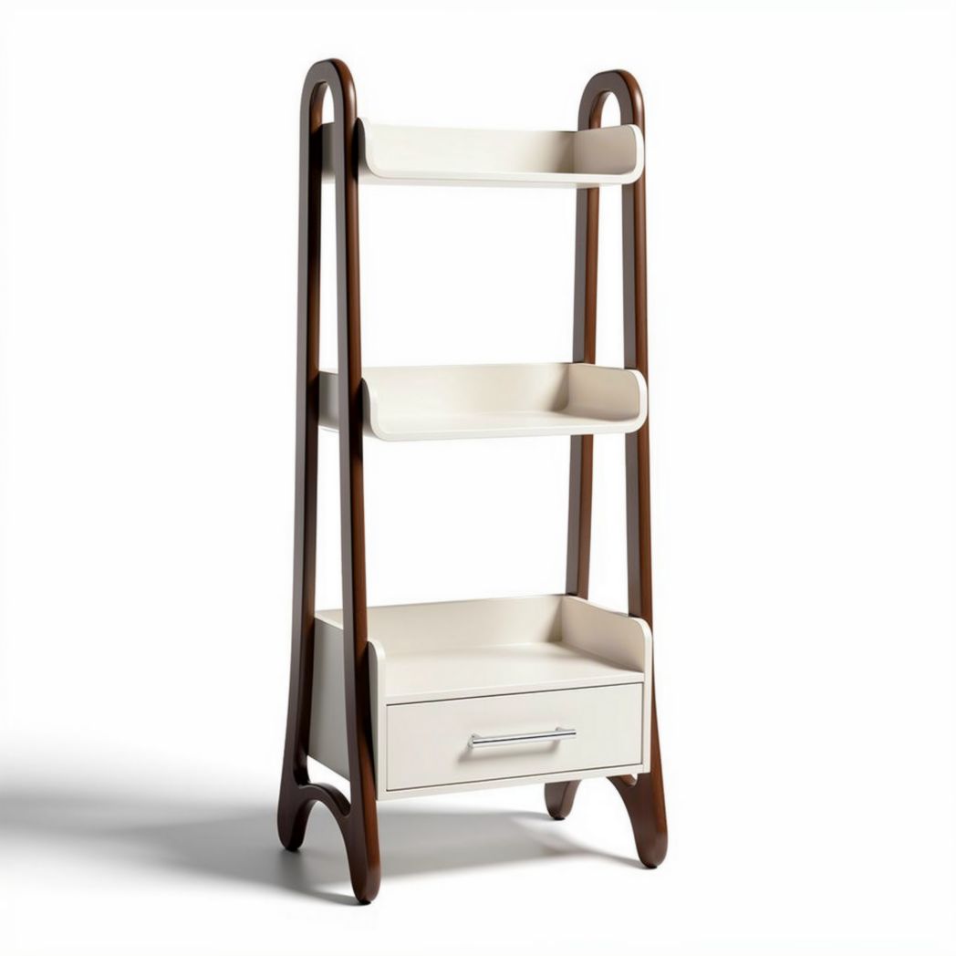 Mobiletto da soggiorno con 3 ripiani e cassetto in legno e MDF bianco 80 x 40 x 150cm