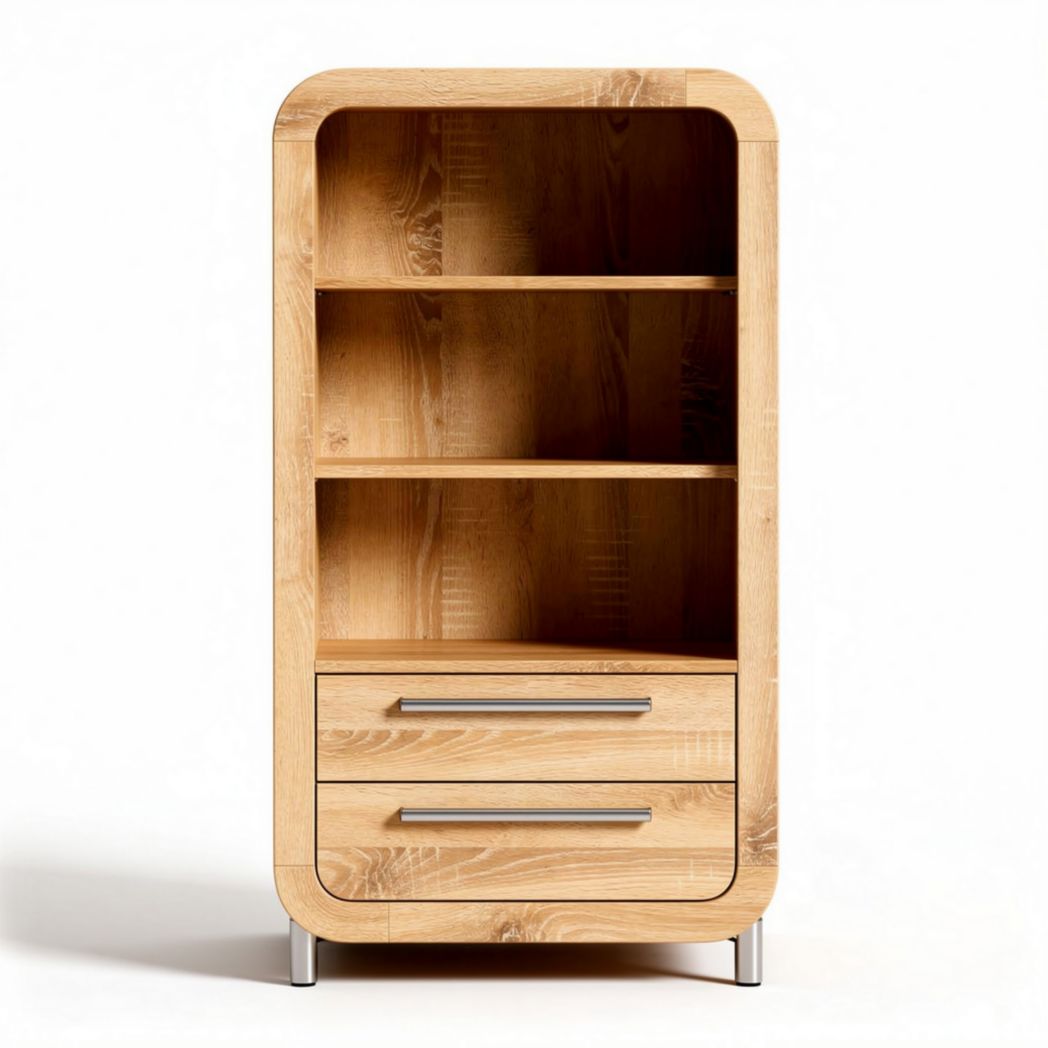 Mobiletto in legno di quercia con ripiani e cassetti 80 x 40 x 150cm
