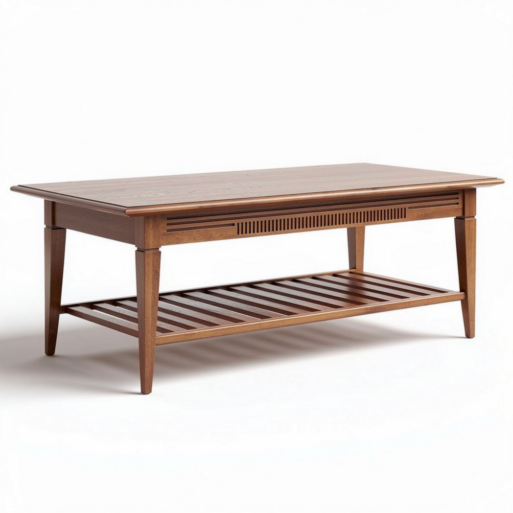 Tavolino da caffè in legno massello 120 x 60 x 45cm con ripiano inferiore