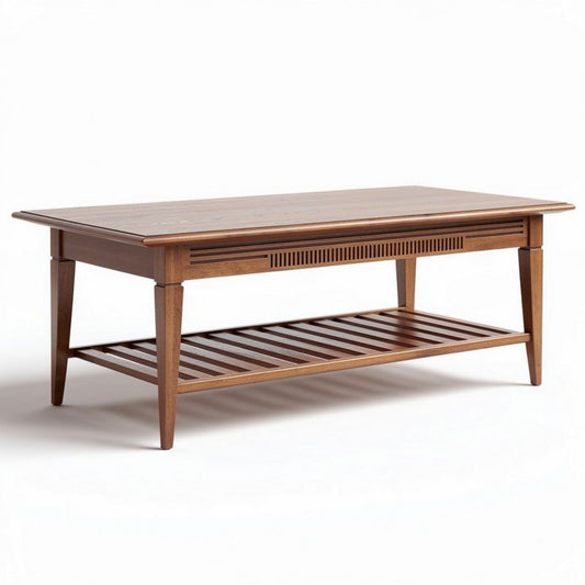 Tavolino da caffè in legno massello 120 x 60 x 45cm con ripiano inferiore